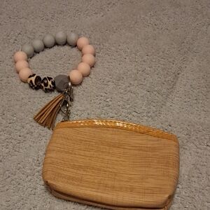Elegant Tan Wristlet with Beaded Bracelet